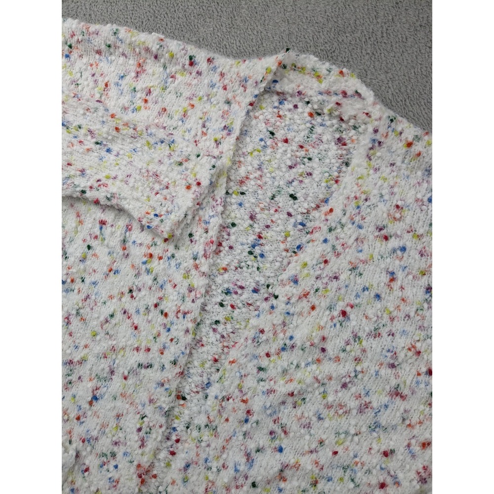 Unbranded White Rainbow Confetti Popcorn Knit Open Front Cardigan Sweater Small